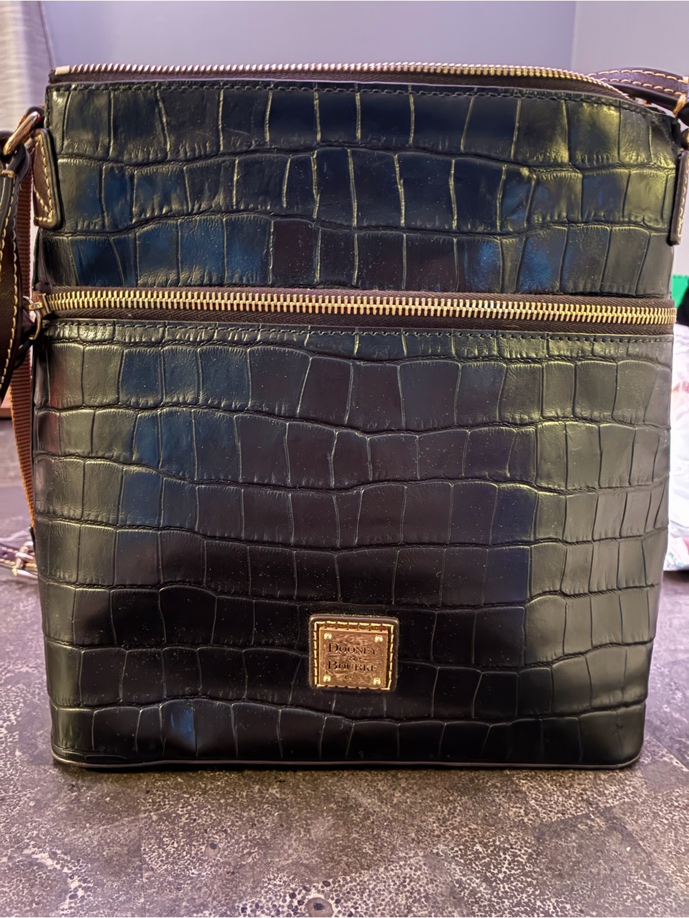 & Bourke Black Croc Embossed Leather Crossbody Bag NWOT